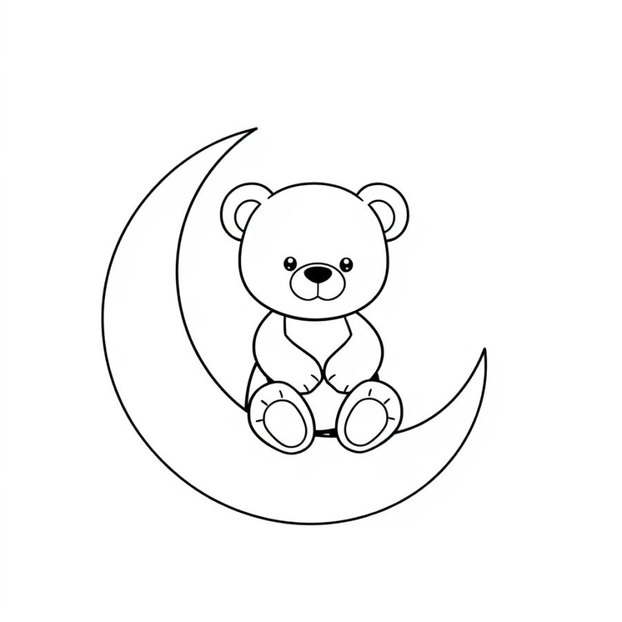 Cute Teddy Bear on a Crescent Moon Coloring Page