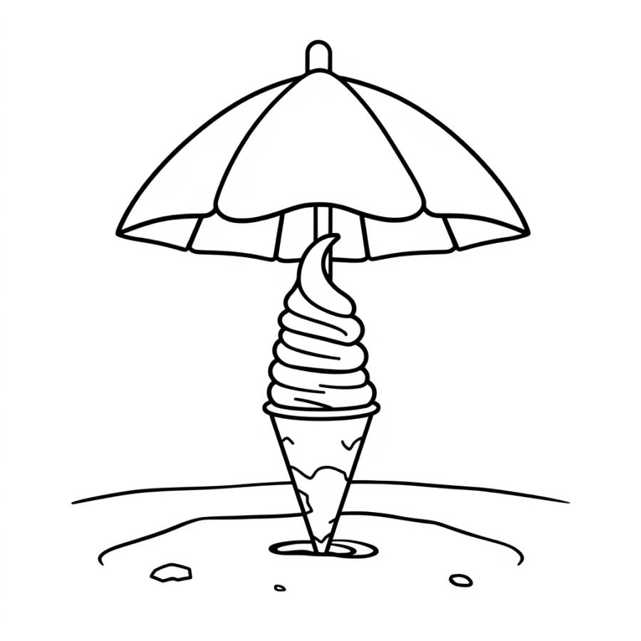 Ice Cream Under Beach Umbrella Coloring Page