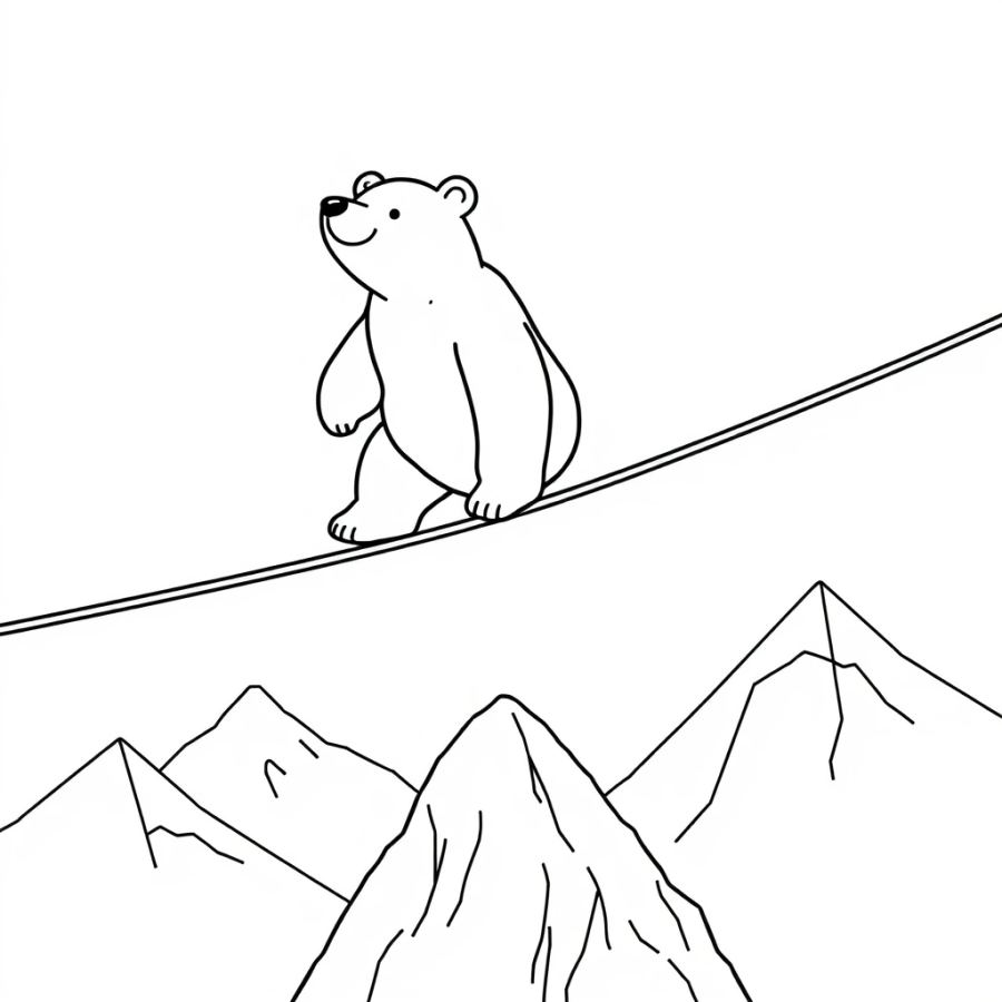 Polar Bear Balancing On A High Alpine Tightrope Coloring Page