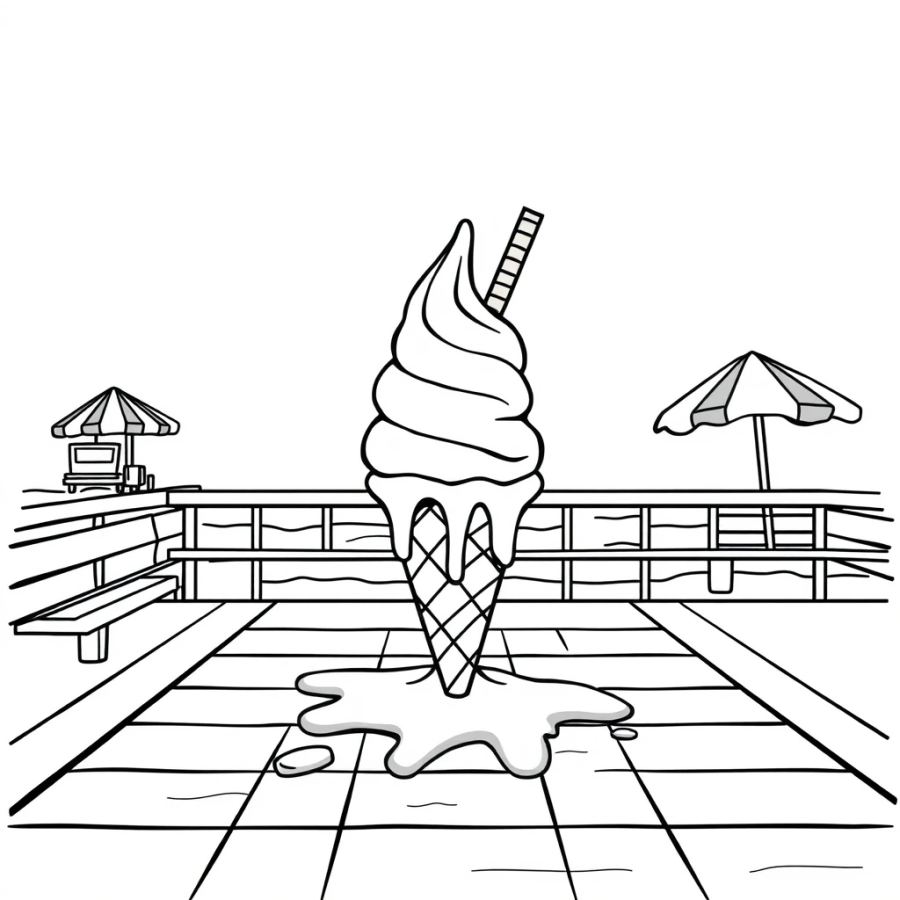 Ice Cream Melting On Boardwalk Coloring Page