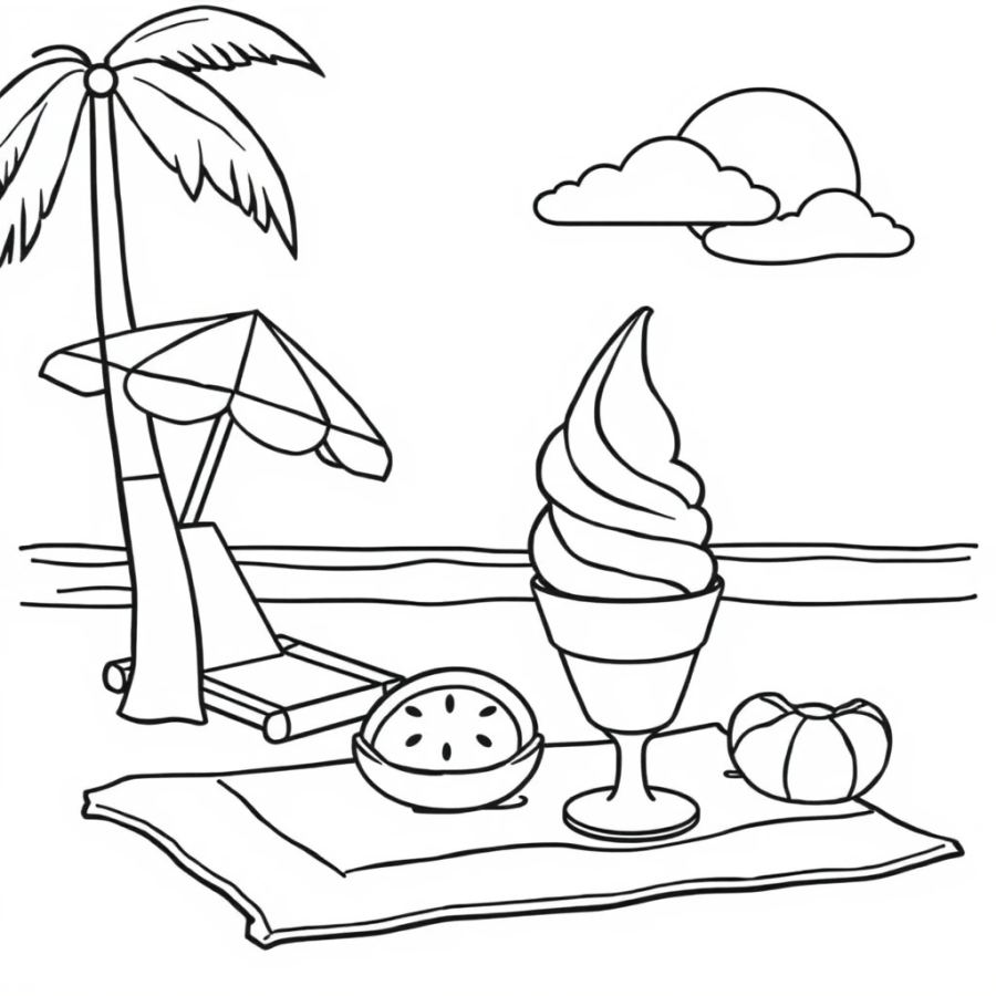 Ice Cream At Beach Picnic Coloring Page