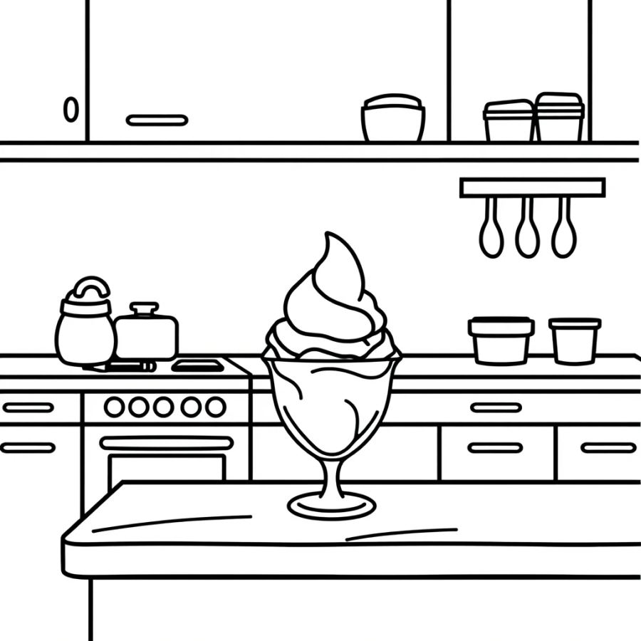 Ice Cream On Kitchen Counter Coloring Page