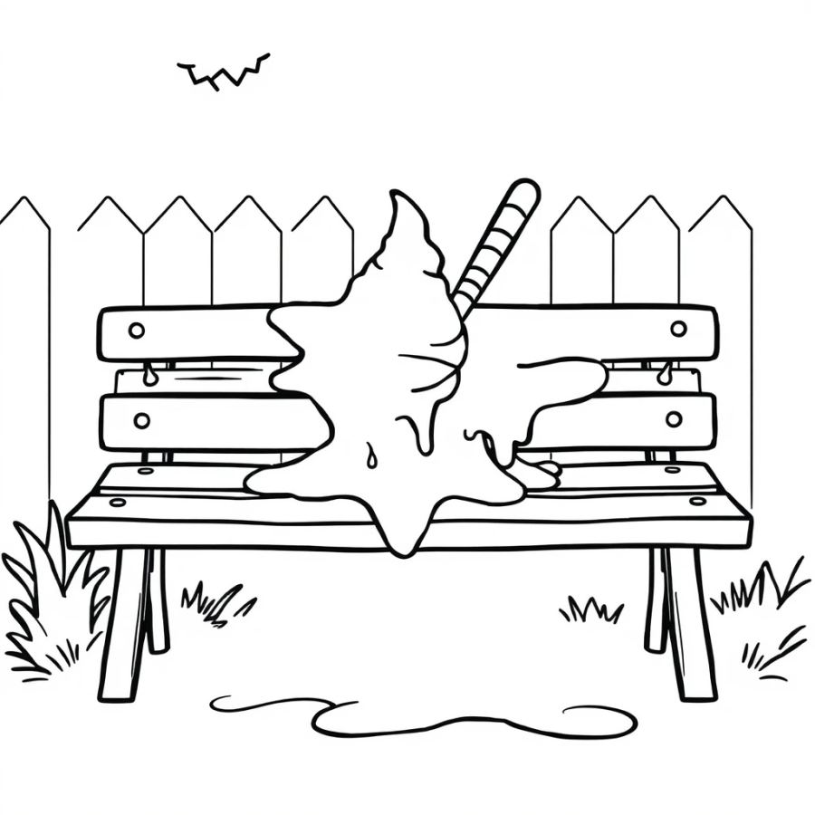 Ice Cream Splatted On Bench Coloring Page
