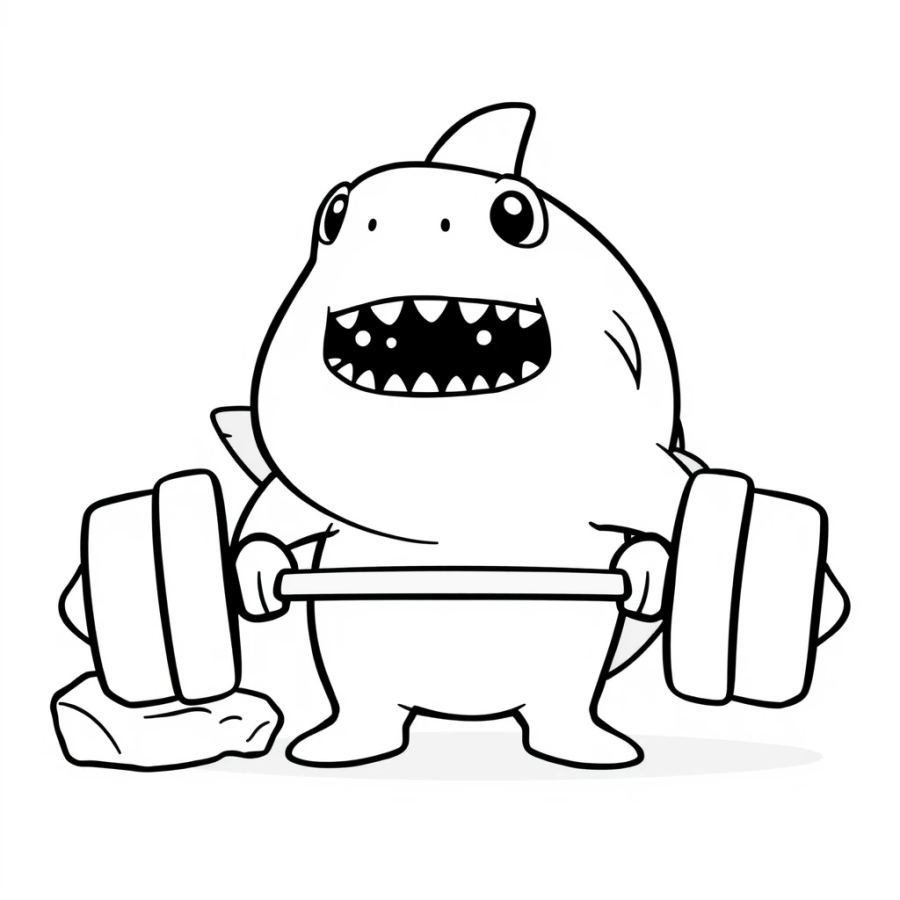 Shark Lift-Training With Heavy Rock Weights Coloring Page