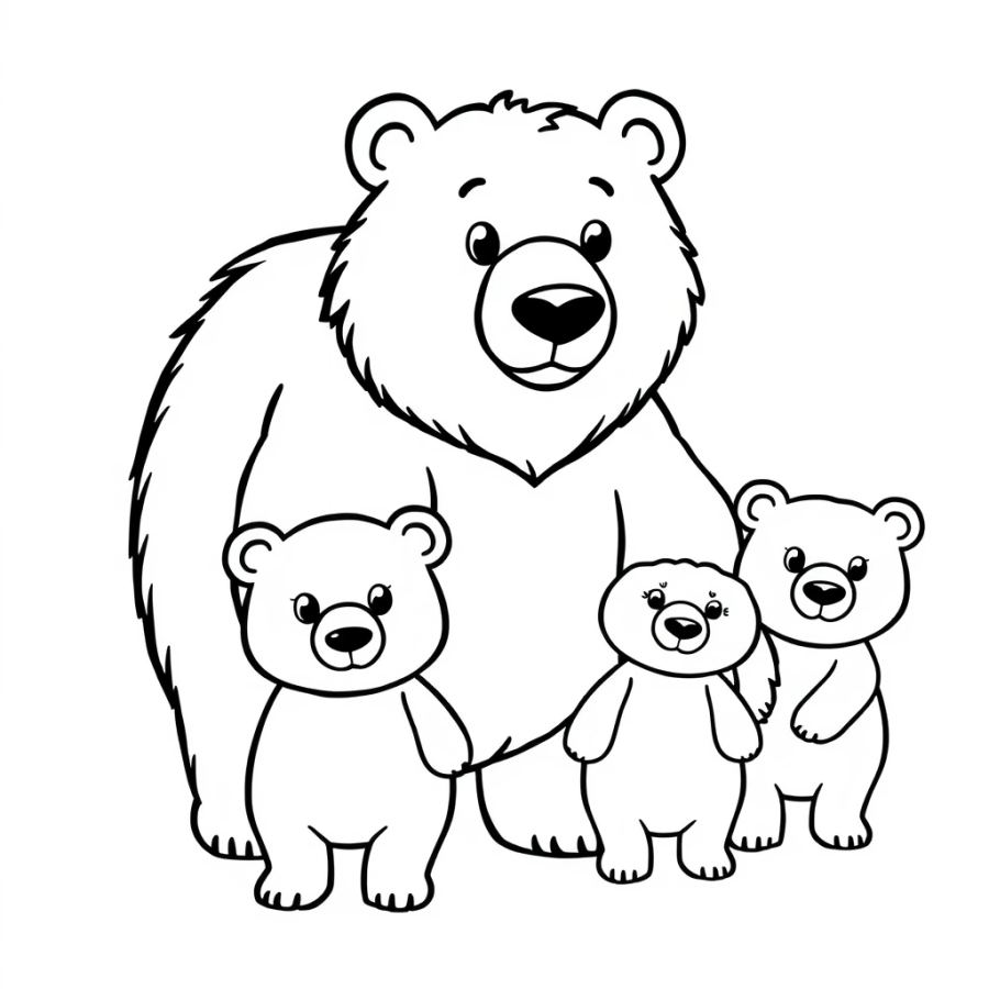 Proud Grizzly Bear Family Coloring Page