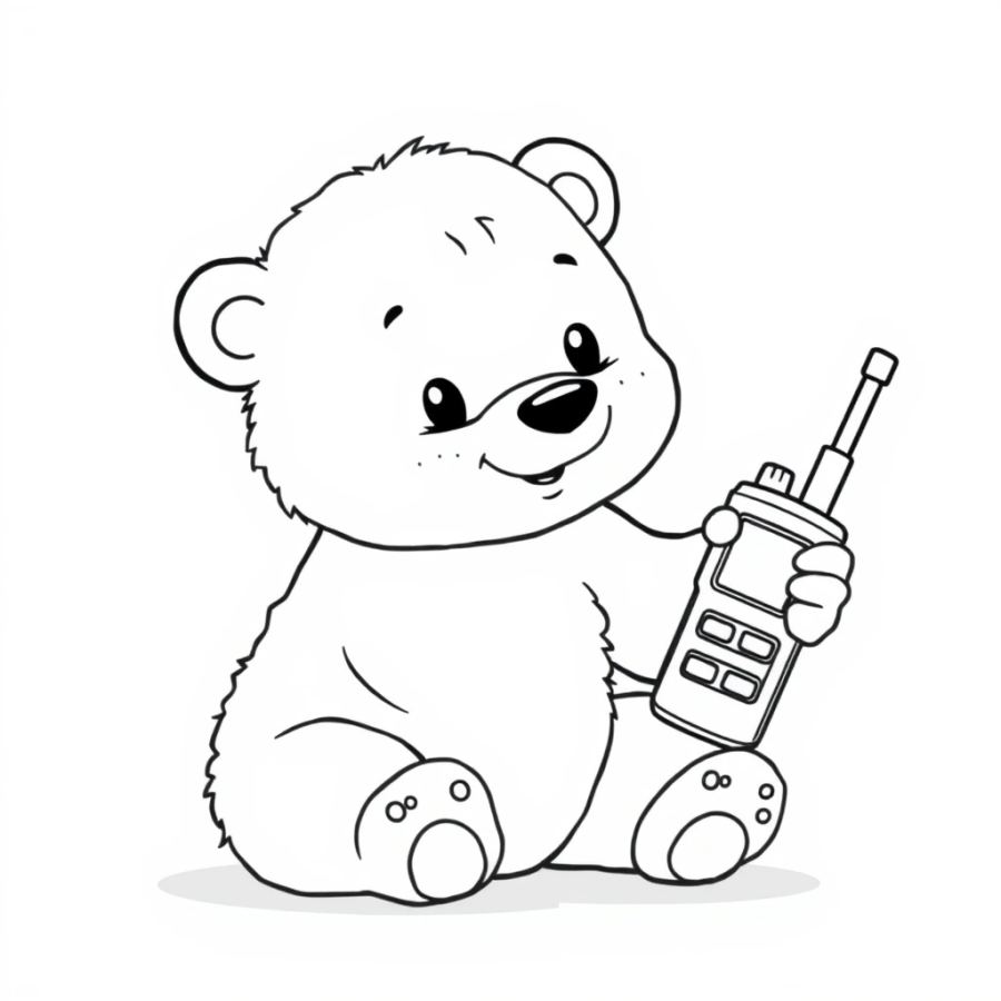 Polar Bear Cub Playing With A Walkie-Talkie Antenna Coloring Page