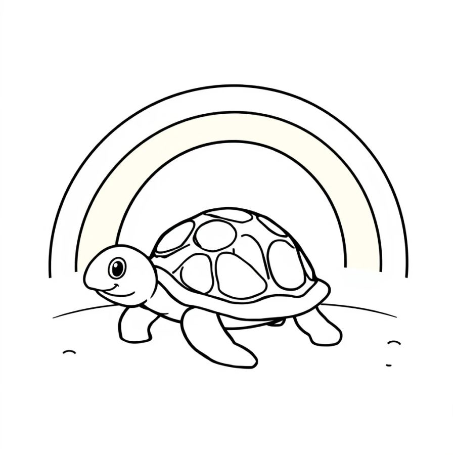 Turtle Under A Rainbow Coloring Page