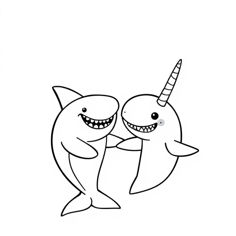 Shark Greeting A Friendly Narwhal Coloring Page