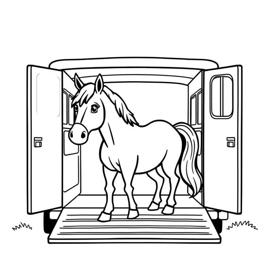 Horse Being Led Into A Trailers Ramp Coloring Page