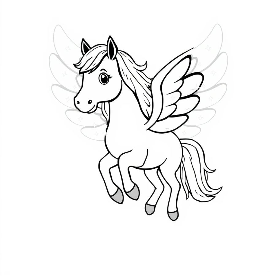Horse With Glowing Stardust Wings Coloring Page