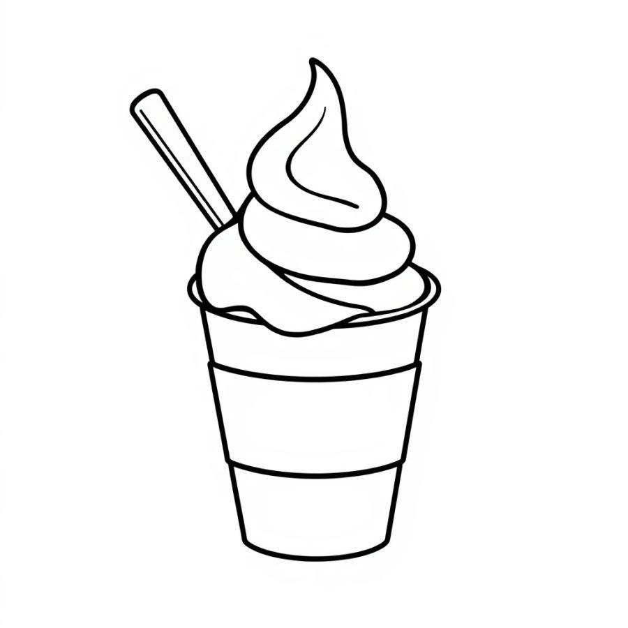 Ice Cream By Coffee Cup Coloring Page