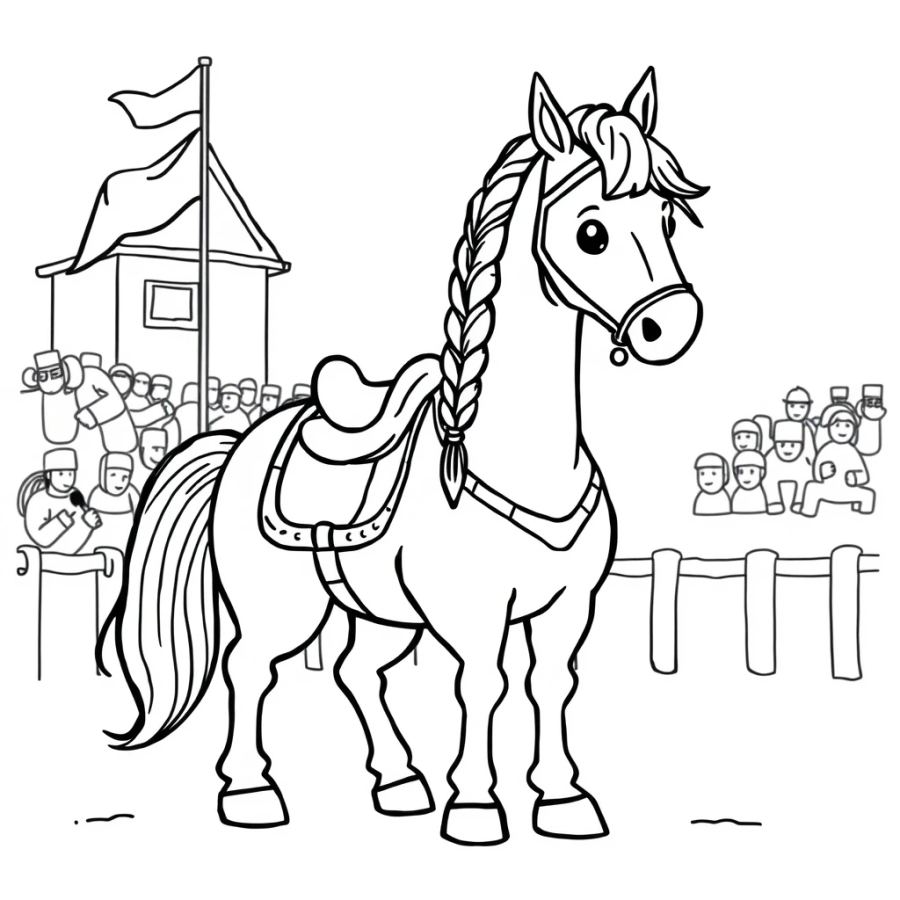 Horse With A Braided Mane At A Medieval Tournament Coloring Page