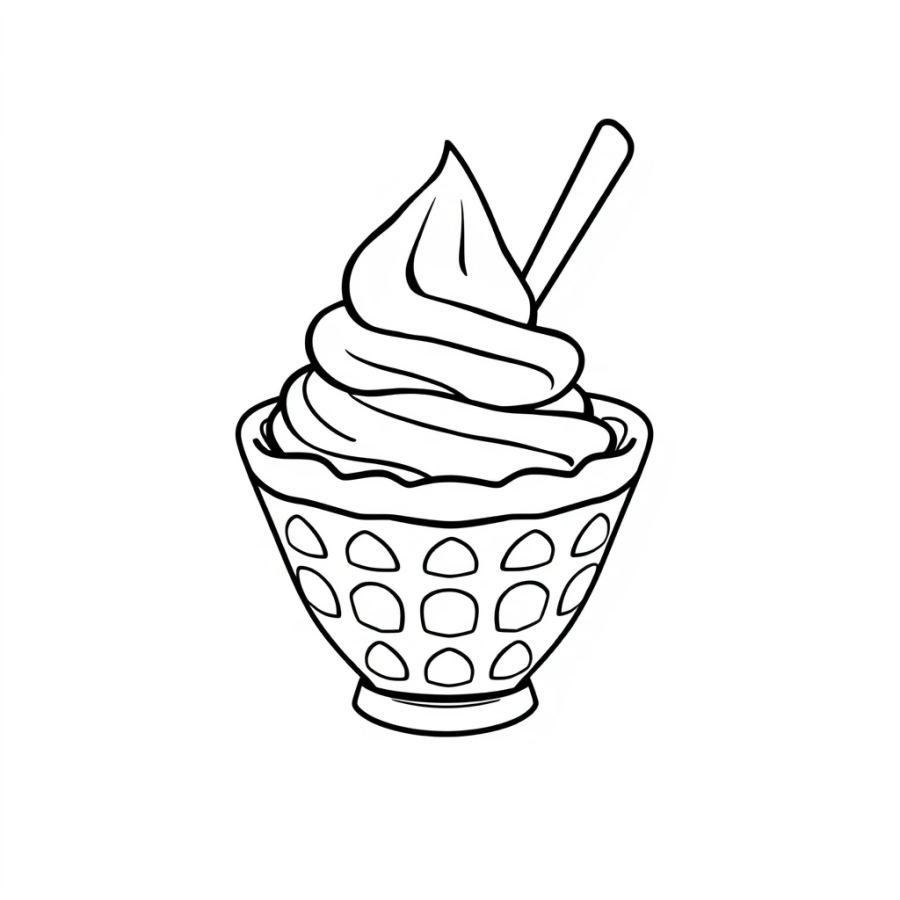 Ice Cream In Waffle Bowl Coloring Page