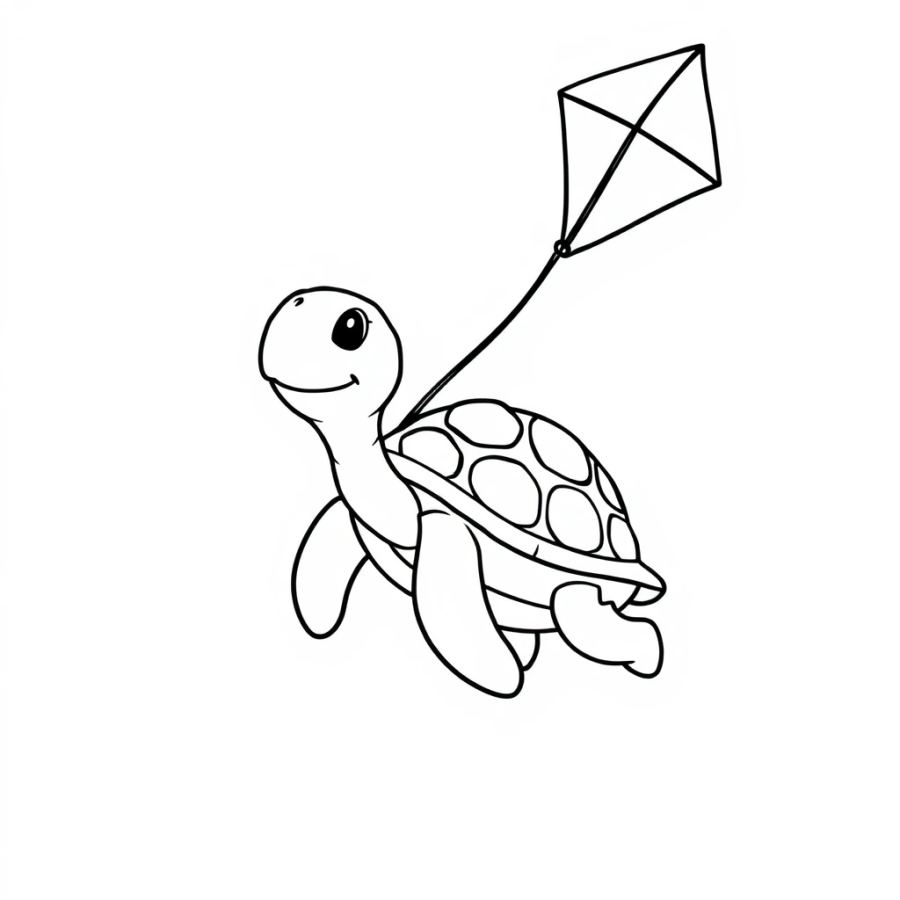 Turtle Flying A Kite Coloring Page