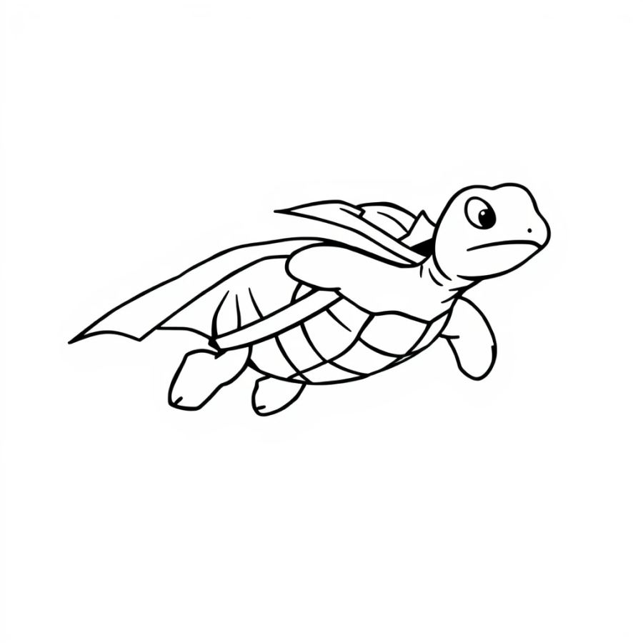 Superhero Turtle Flying Coloring Page