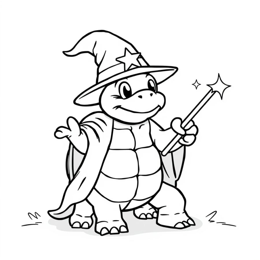 Wizard Turtle With Magic Wand Coloring Page