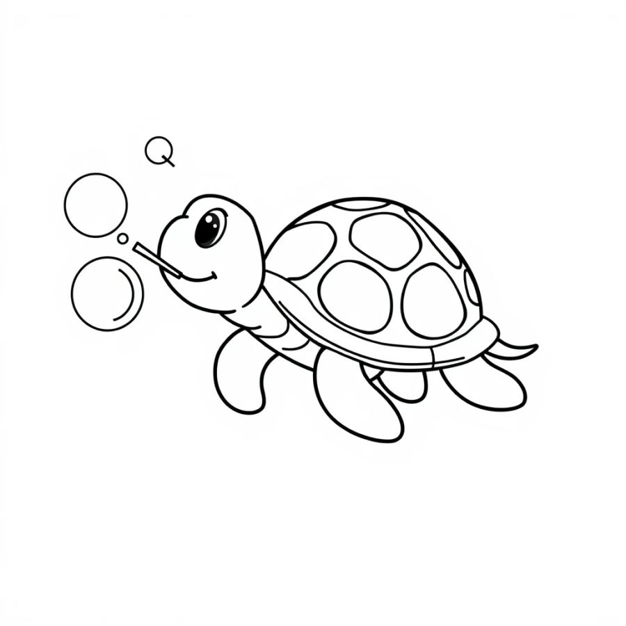 Turtle Blowing Bubbles Coloring Page
