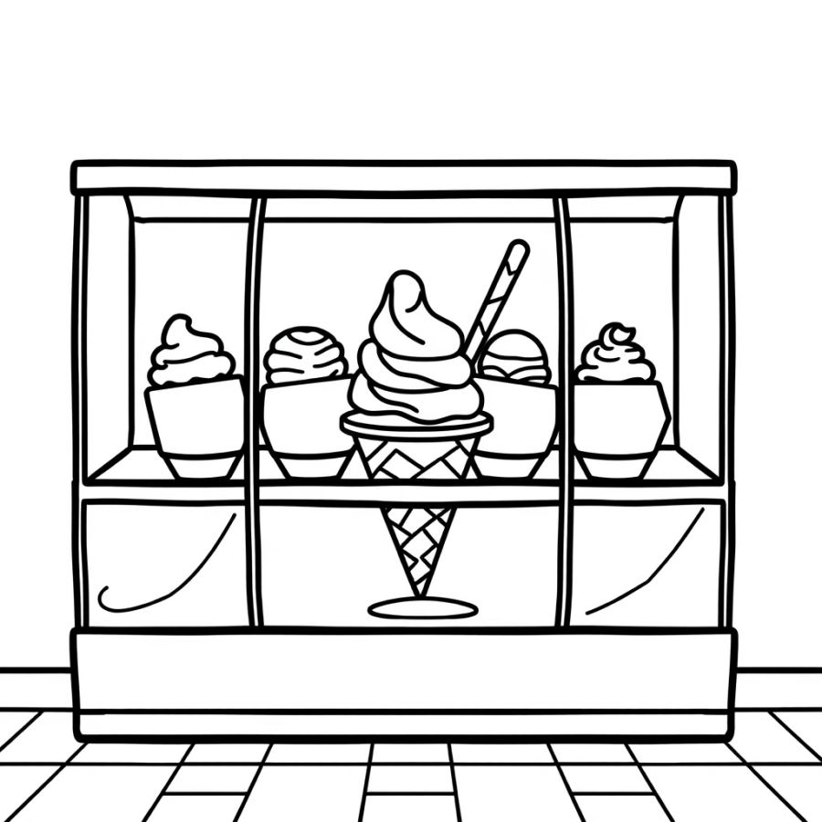 Ice Cream In Display Case Coloring Page