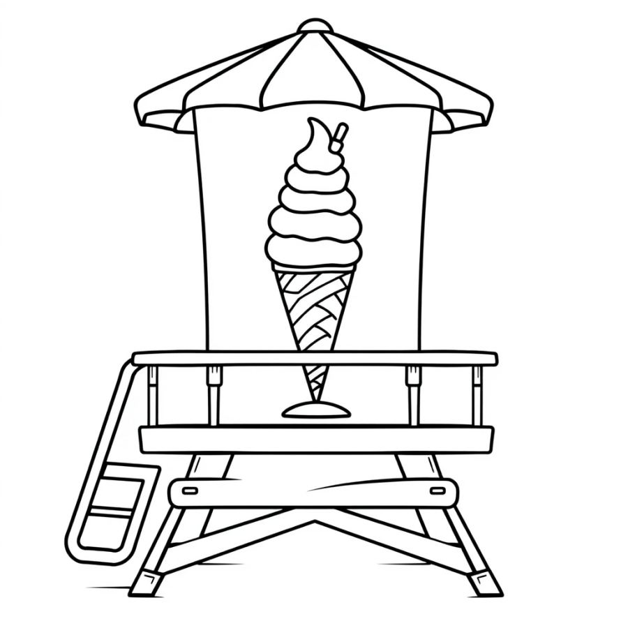 Ice Cream On Lifeguard Tower Coloring Page