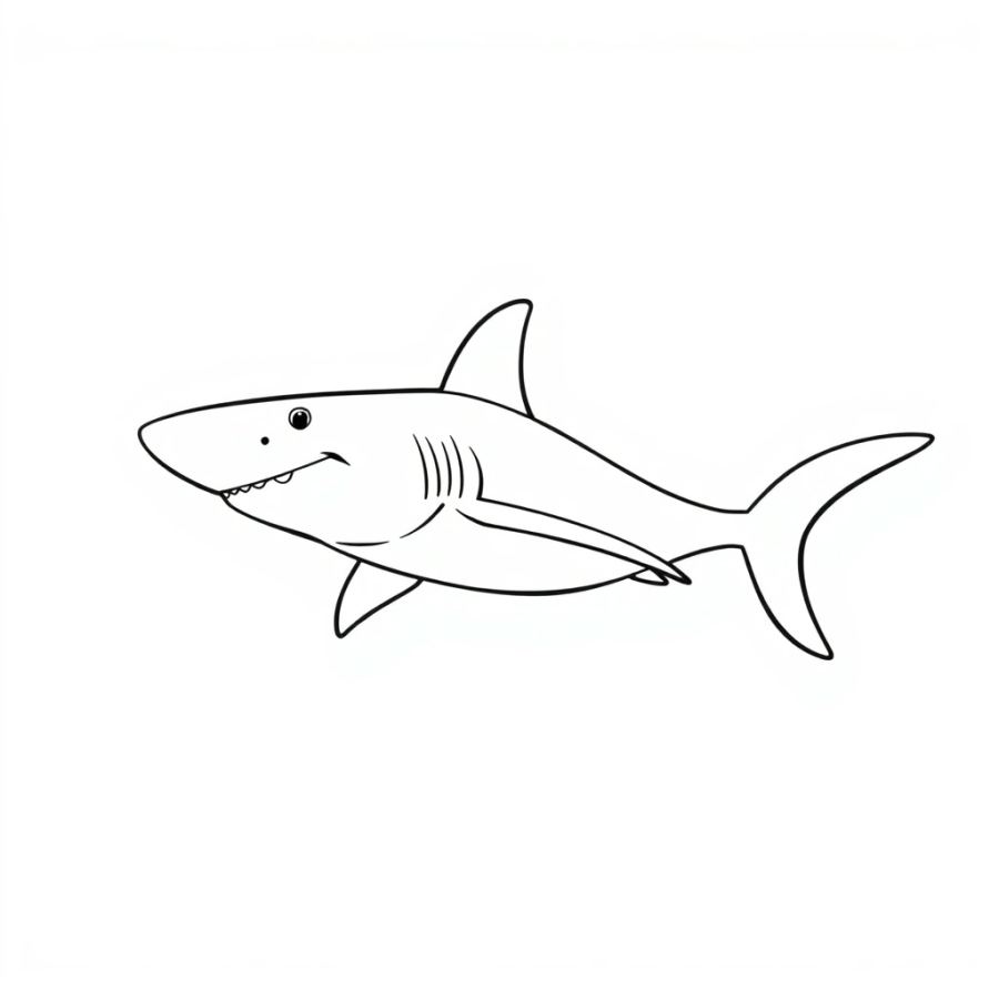 Giant Shark Swimming Past A Long-Necked Plesiosaur Coloring Page