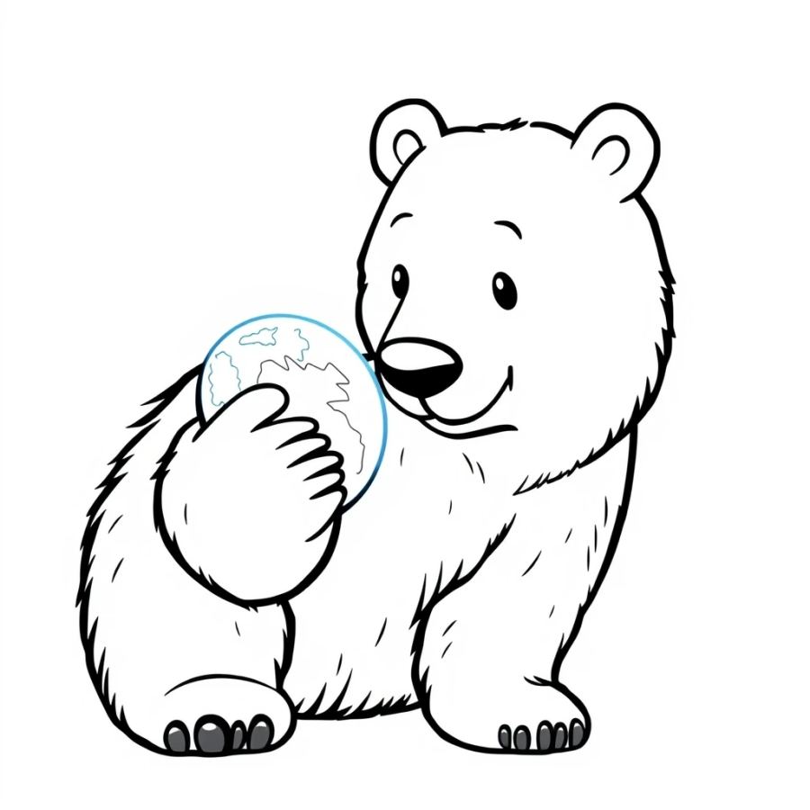 Polar Bear Examining A Glowing Holographic Globe Coloring Page