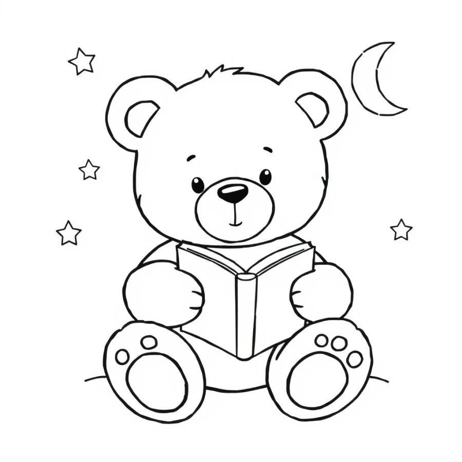 Cute Bedtime Story Teddy Bear Coloring Page