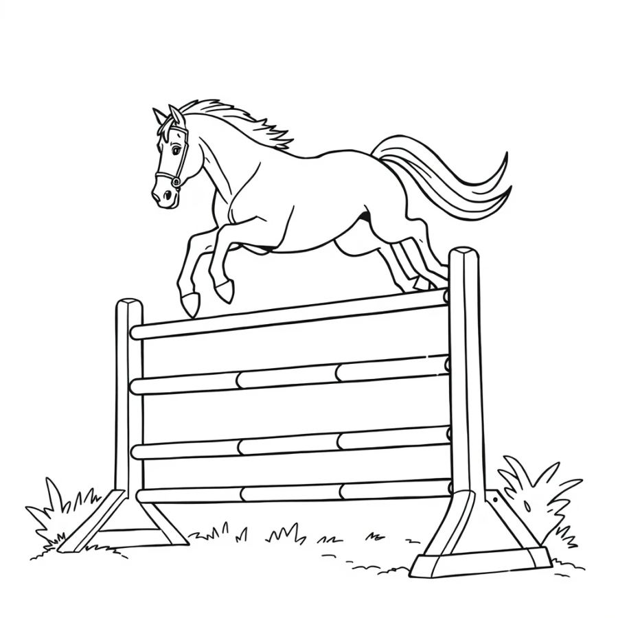 Horse Leaping Over A Steep Showjumping Hurdle Coloring Page
